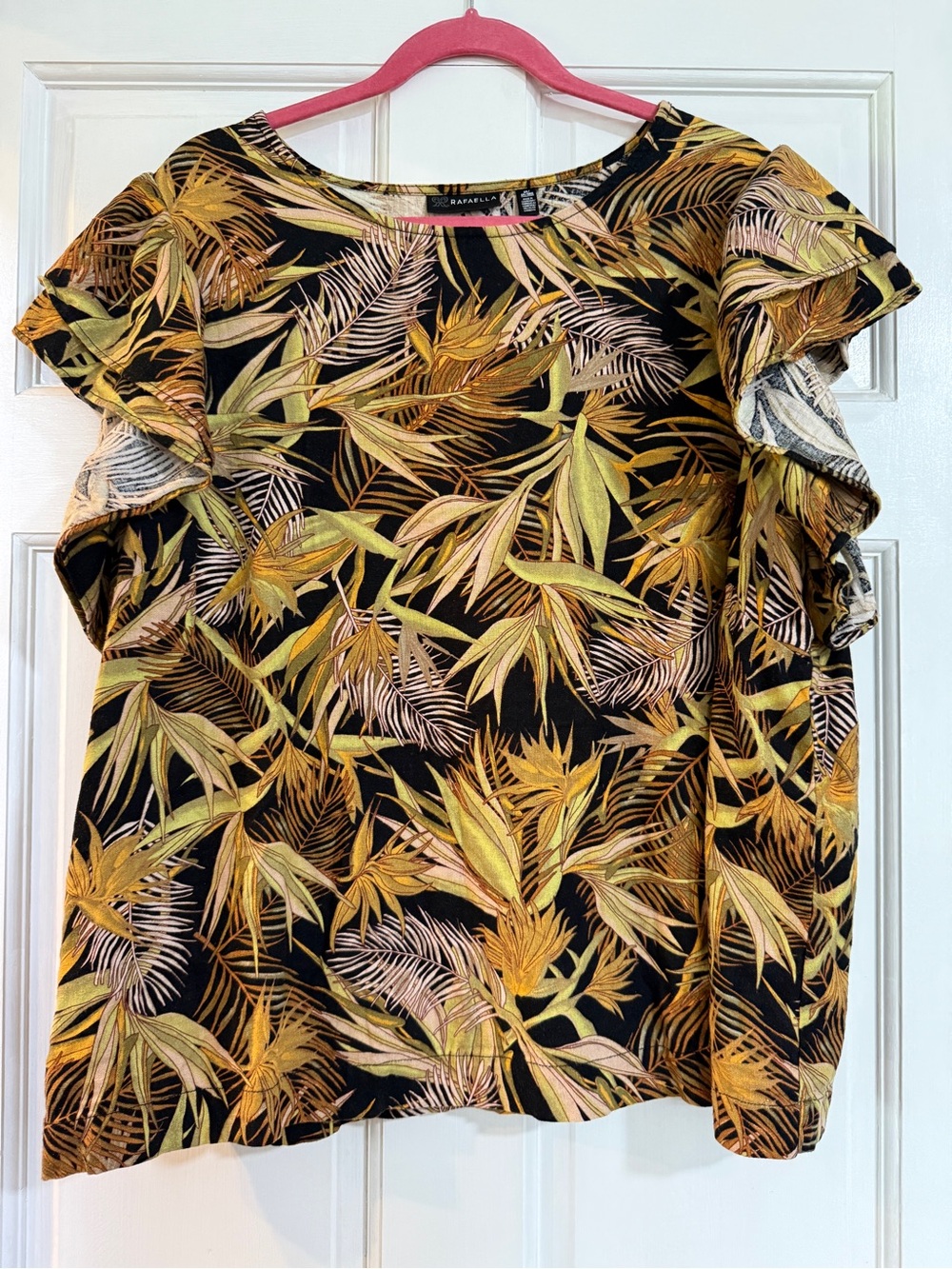 Rafaella Black Short Sleeve Tropical Leaf Print Top